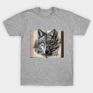A wolf appeared from an open book. T-Shirt